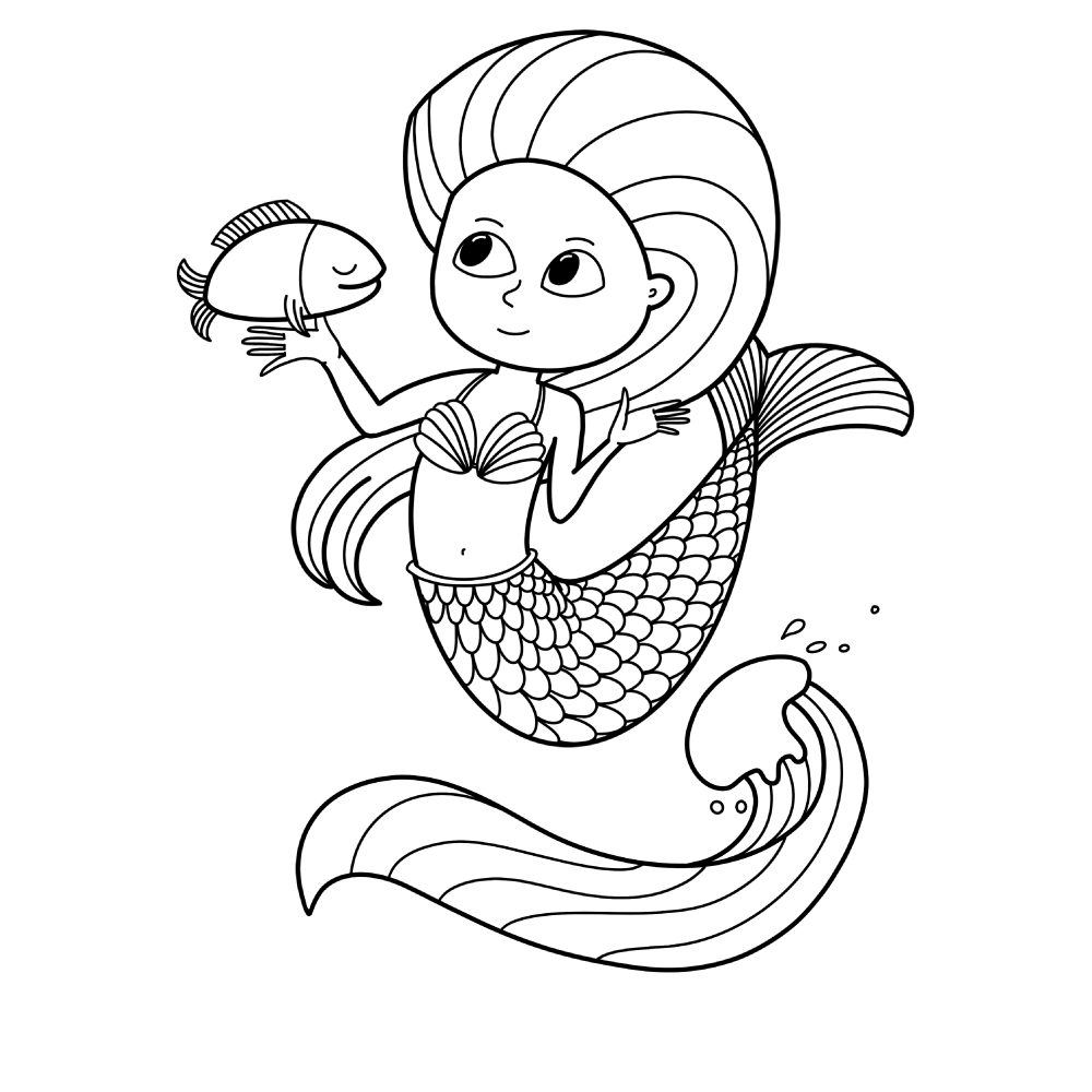 Ausmalbilder für Kinder - Meerjungfrau
